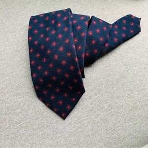 Polo Ralph Lauren Tie Necktie Navy Red Dots 100% Wool Office Formal Classic